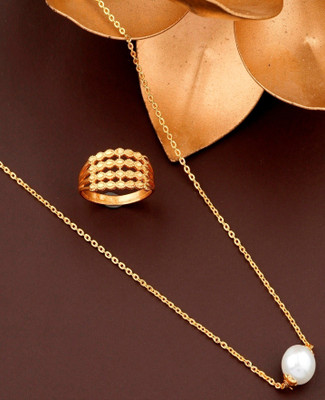 Bright STYLE Metal, Alloy Gold-plated Gold, White Jewellery Set(Pack of 1)