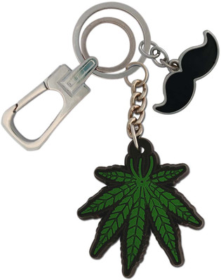 HANDSOME ISK Green Leaf Rubber Design High quality with Mustache New Fashion Creative Hanging lock Key Chain