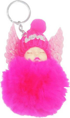 CELWARK Cute Small Soft Touch Pom Pom Fluffy Sleeping Baby Doll Keychain/ Key Pendant Ornaments/ Hanging Key Ring for Bag Accessories Key Chain