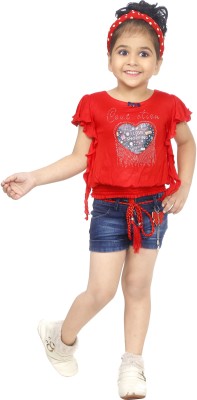 jelly qelly fashion Baby Girls Party(Festive) Top Shorts(Red)