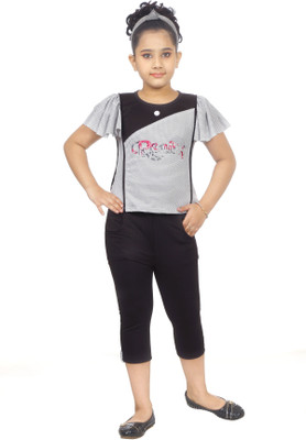 Style Junction Girls Casual Top Pant(BLACK)