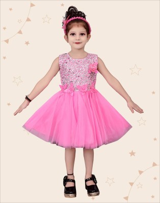 Kidotsav Baby Girls Midi/Knee Length Party Dress(Pink, Sleeveless)