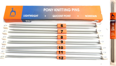 Artonezt Pony Lightweight Single Point Knob Aluminium Knitting Pins/Knitting Needles (Grey, Size No. 6 to 12, Length 25cm) Along with Neck Needles Set of 4 (Size No. 12) Knitting Pin(Pack of 18)
