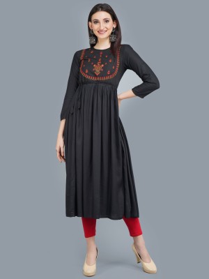 Anuttara Fashions Women Embroidered Flared Kurta(Black)