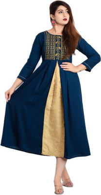 BLEZZA Women Embroidered Flared Kurta(Blue)