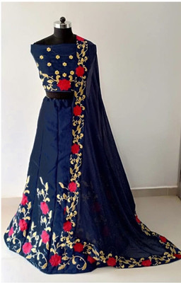 PMD Fashion Embroidered Semi Stitched Lehenga Choli(Blue)