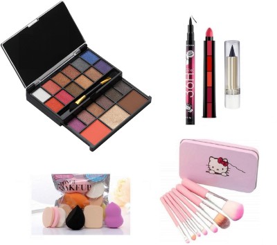 teayason All in One Fashion Makeup Kit for Girls 8022 No 2 with EyeLiner, Kajal, Makeup Brushes, Sponges and 5 in 1 Lipstick Red Edition