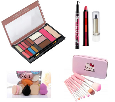MY TYA All in One Fashion Makeup Kit for Girls 8020 No 1 with EyeLiner, Kajal, Makeup Brushes, Sponges and 5 in 1 Lipstick Red Edition(Pack of 6)