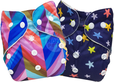 MOM'S PRIDE Reusable Exclusive Heavy Pocket Cloth Diapers Reusable, Adjustable & Washable Without Inserts Pack of 2 (Blue-Rainbow)