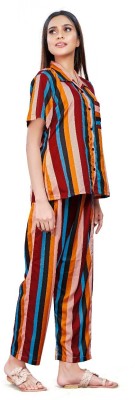 URBAN LUXE Women Striped Multicolor Night Suit Set