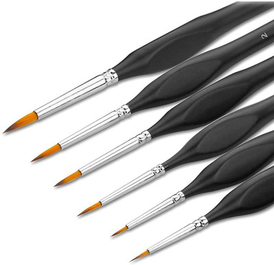 BRIZEM Paint Brushes Set for Fine Detailing Round Pointed Tip Nylon Hair- 6pcs(Black)