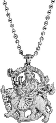 M Men Style M Men Style Religious Lord Om Sherawali Mata Durga Hindu Temple Jewelery Silver , Zinc,Metal Pendant For Unisex Sterling Silver Zinc, Metal Pendant