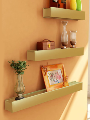 HOME SPARKLE MDF (Medium Density Fiber) Wall Shelf(Number of Shelves - 3, Gold)