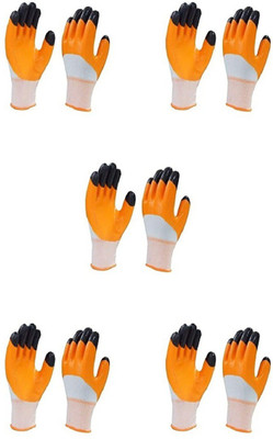 RBGIIT Waterproof Work Gloves for Men and Women – Flexible, Double Coated Latex, Multipurpose, Sandy Grip Foam 5 Pair Nylon  Safety Gloves(Pack of 5)