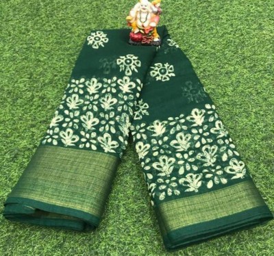 Harshiv Enterprise Printed Daily Wear Cotton Blend Saree(Dark Green)