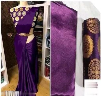 Hari Om Fab Solid/Plain Bollywood Satin Saree(Purple)