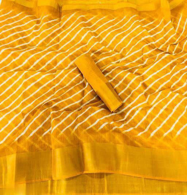 RAHULRAJ TEXTILE Printed Daily Wear Cotton Blend Saree(Yellow)