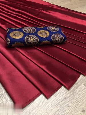 Hari Om Fab Solid/Plain Bollywood Satin Saree(Red)