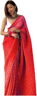 MISILY Printed, Blocked Printed, Digital Print, Self Design Bollywood Georgette Saree(Red)