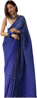 MISILY Printed, Blocked Printed, Digital Print, Self Design Bollywood Georgette Saree(Blue)