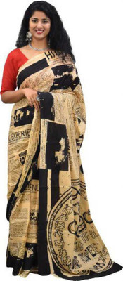 NIKHILAM Printed Handloom Pure Cotton Saree(Yellow)