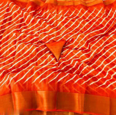 RAHULRAJ TEXTILE Printed Leheria Cotton Blend Saree(Orange)