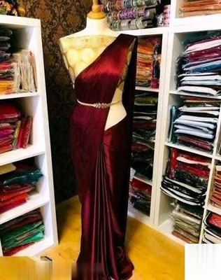 Hari Om Fab Solid/Plain Bollywood Satin Saree(Red)