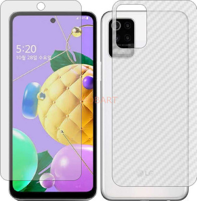 MOBART Front and Back Tempered Glass for LG Q52 (Front Matte Finish & Back 3d Carbon Fiber)(Pack of 2)
