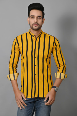 TitleNine Men Striped Casual Yellow Shirt