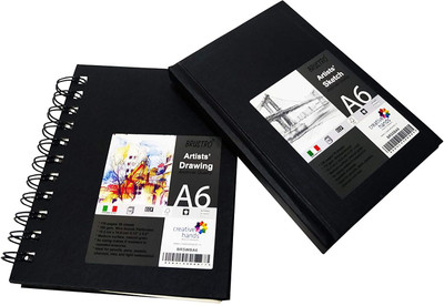 BRuSTRO Artists Sketch Book A6 Size Stitched Bound 156 Pages 110 GSM, and Sketchbook A6 Size WIRO Bound, 116 Pages, 160 GSM (Acid Free) Sketch Pad(78 Sheets, Pack of 2)