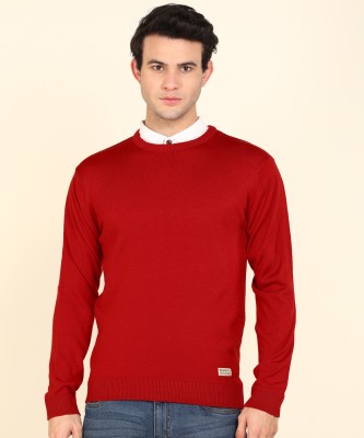Peter England University Solid Round Neck Casual Men Red Sweater