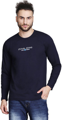 INKKR Printed Men Round Neck Navy Blue T-Shirt
