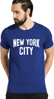 ADRO Typography Men Round Neck Blue T-Shirt