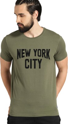 ADRO Typography Men Round Neck Dark Green T-Shirt