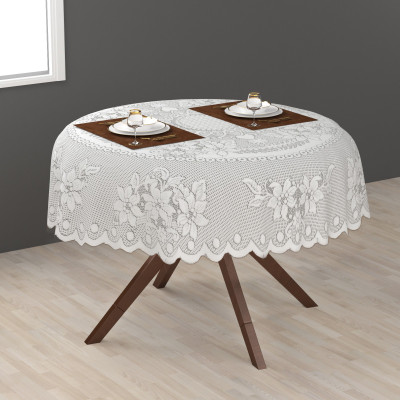 EASTTARDOMM Cotton 2 Seater Floral Table Cover(White)