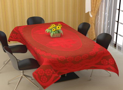 Bigger fish Floral 6 Seater Table Cover(Maroon Net Cloth, Cotton, Polyester)