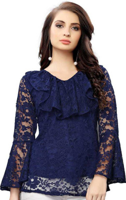 Fellamo Casual Self Design Women Blue Top
