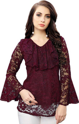 Fellamo Casual Self Design Women Maroon Top