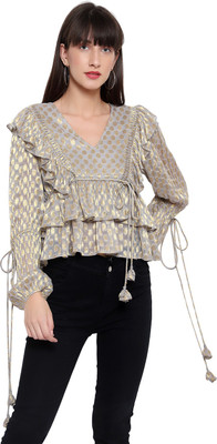 AMAGYAA Casual Striped Women Grey Top