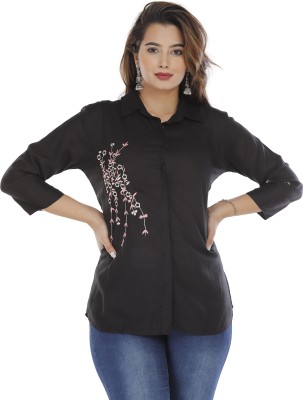 Vilay Women Embroidered Casual Black Shirt