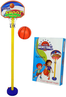 Synlark Kid's Plastic Basket Ball Kit with 5 Level Adjustable Stand Game for kids Multicolor Basketball