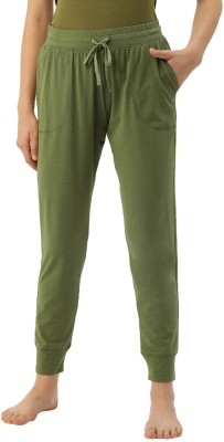 Enamor E066 Mid-Rise Stretch Cotton Solid Women Green Track Pants