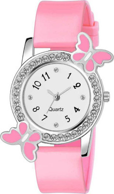 MATTRENDS Beautiful Butterfly On the Top Diamond Embed Round Butterfly Analog Watch - For Girls