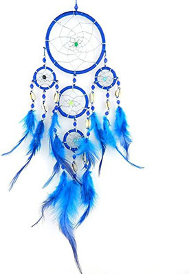 Tejash enterprises Dream Catcher Traditional Indian wall Art for Bedrooms, Home Wall, Hanging Design, blue with light 75 cm Feather Dream Catcher(21 inch, Blue)