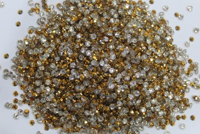 The Unique ® 3mm High Quality Golden Metal Colour Flat Back Round Shape Stone Crystal Kundans Chandla Resin Beads Stone for Art & Craft, Jewellery Making, Bangles, Embroidery & DIY Works (Pack Of 15000pcs) With Fabric Glue