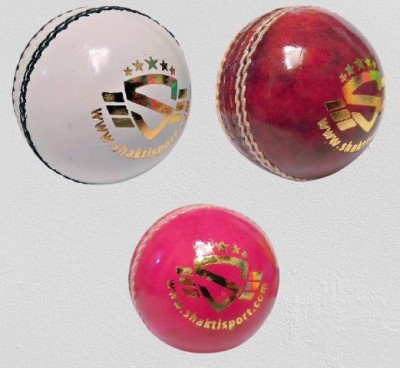 SSI Red Pink White Combo Cricket Leather Ball(Pack of 3, Multicolor)