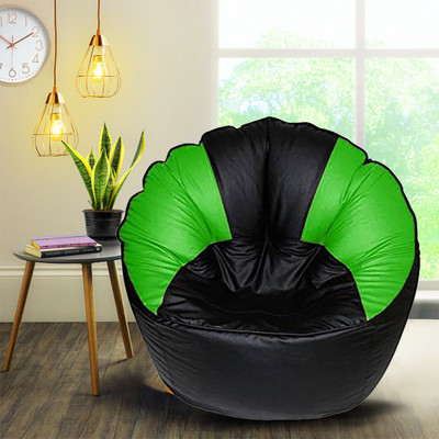 Devogue XXL Chair Bean Bag Cover  (Without Beans)(Green, Black)