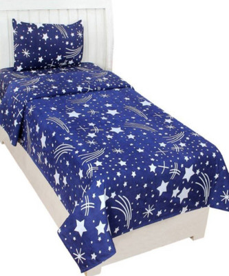 AJM 120 TC Polyester Single Printed Flat Bedsheet(Pack of 1, Blue)