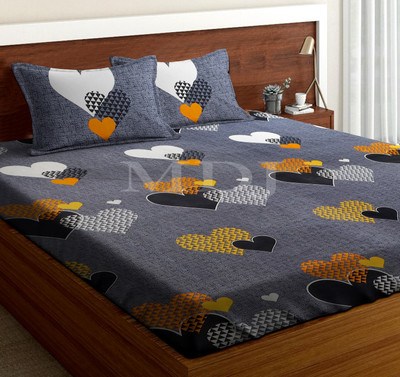 MDJ 160 TC Microfiber Double Printed Flat Bedsheet(Pack of 1, Grey)