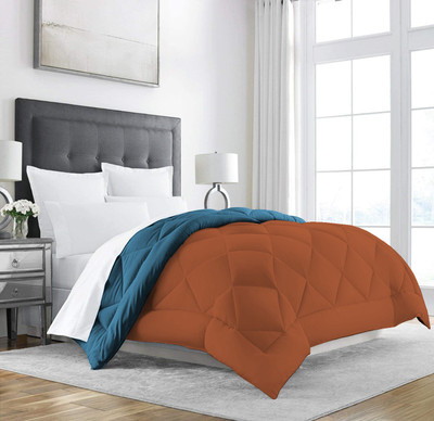 Linenovation Solid Double Comforter for  Heavy Winter(Polyester, Aqua Blue, Orange)